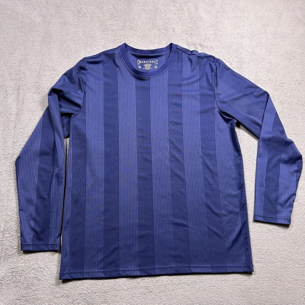 Positano Shirt Mens Medium Blue Long Sleeve Crew Neck Ribbed Stretch
